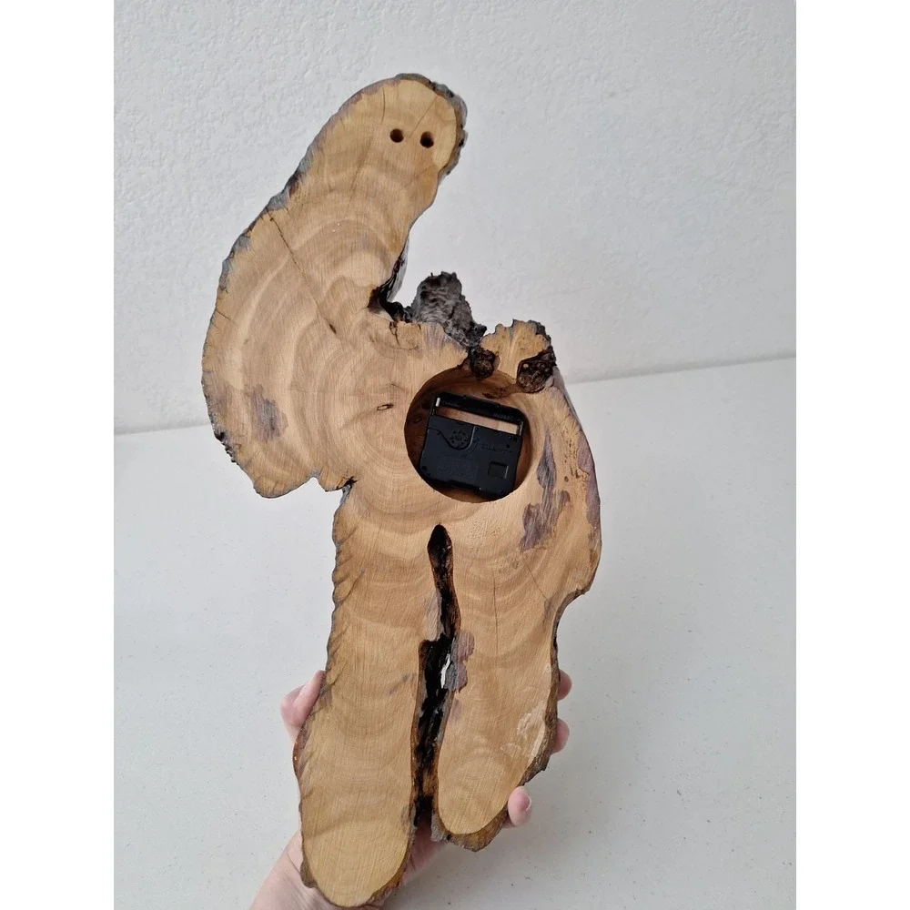 Vintage Lacquered Natural Cypress Wood Slab Stump Wall Clock Handmade Quartz